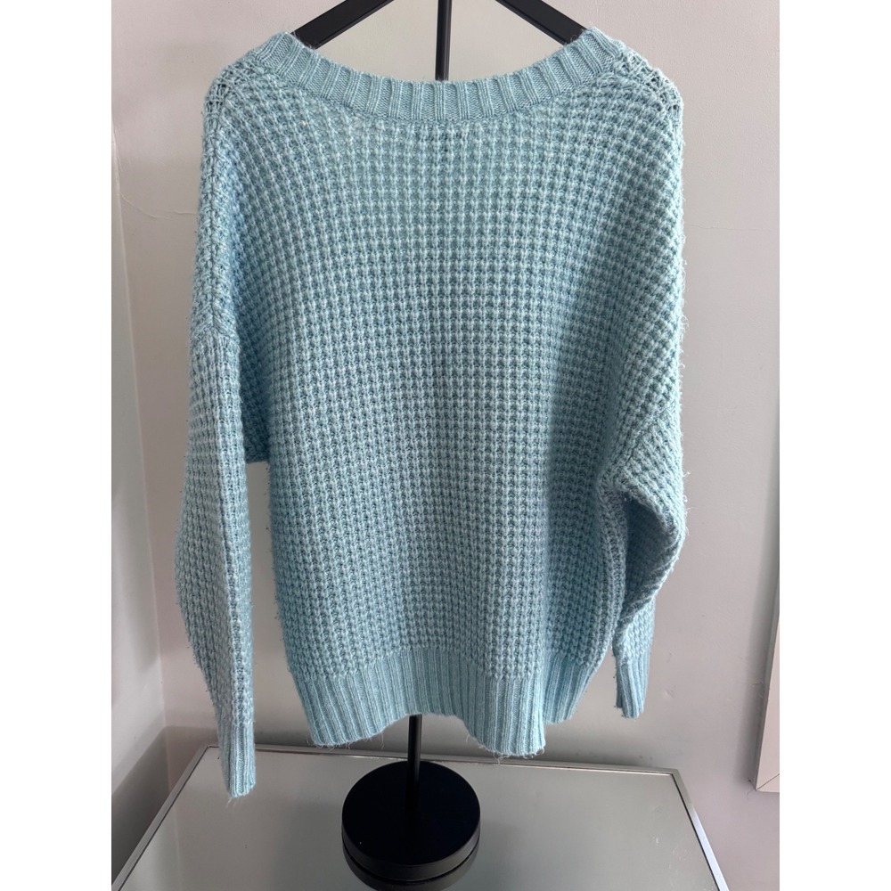 American Eagle Light Blue Waffle Knit V-Neck Pullover Sweater Womens M - Picture 3 of 8